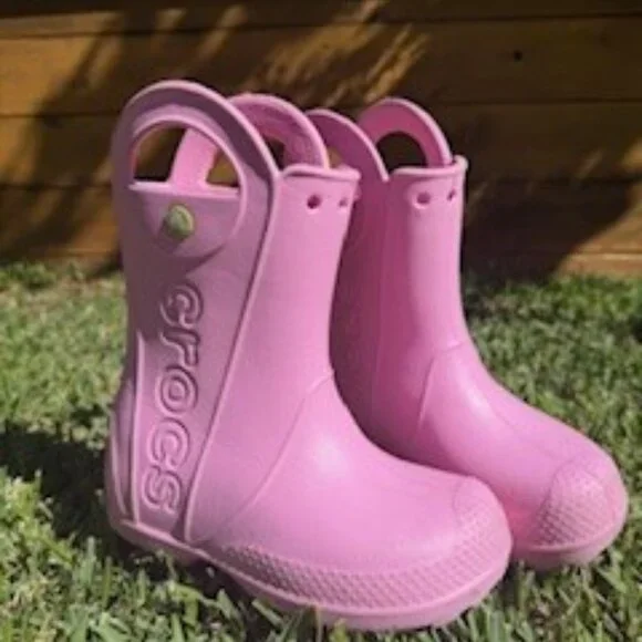 Crocs Kids Light Pink Rain Boots with Handles-Girls Size 12 - Picture 10 of 10